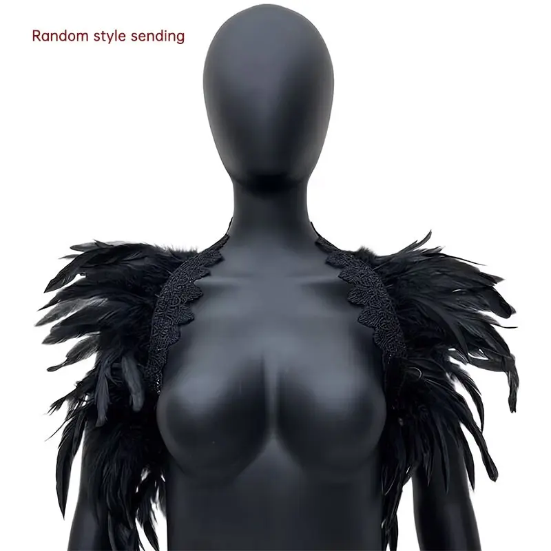 Gothic Dark Artificial Feather Cape, Solid Maple Leaf Lace Costume Cape, Christmas Party Role Play Carnival Fashion Accessory Aesthetic
