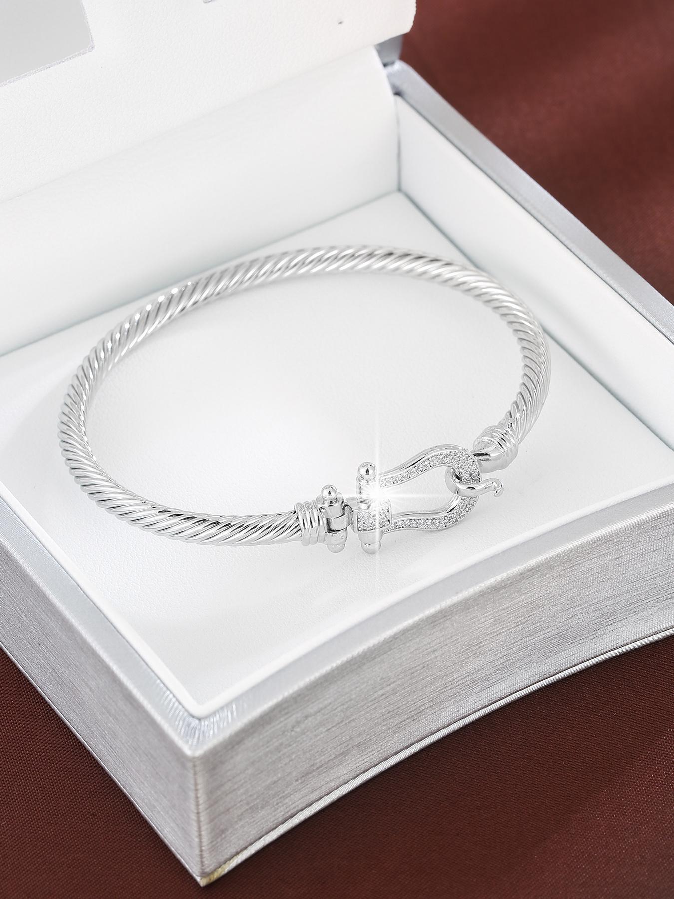 Women's Elegant Rhinestone Decorated Luxury Bangle Bracelet, Exquisite Trendy Cubic Zirconia Bangle for Women & Girls, Fashionable Jewelry for Daily & Party Decoration, Rhinestone Decor Bangles, Elegant Minimalist Bangle, Pretty Bracelet