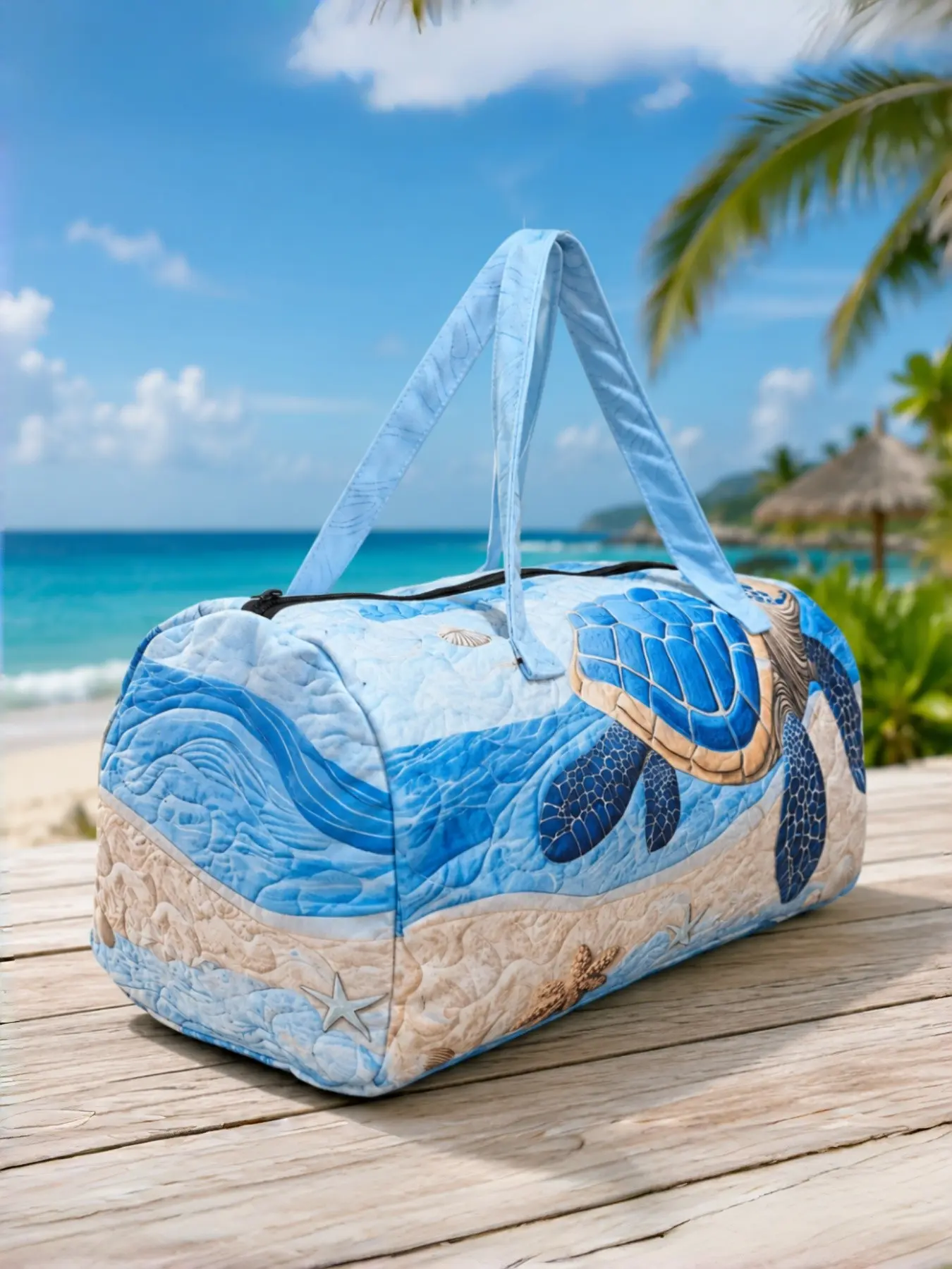 Ocean Turtle Wave Beach Print Duffel Bag, Large Capacity Portable Travel Backpack, Elegant All-Season Weekender Bag for Camping and Commuting