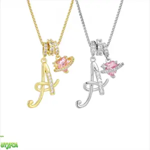 Cool A-Z Cursive Initial Letter Necklace with Pink CZ Heart Saturn Charm, Gold Plated Micro Paved Zircon Pendant Chain, Dainty Y2K Dopamine Aesthetic Jewelry for Women, Personalized Gift for Birthday Date Night Daily Vacation Wear,beach outfits,summerwins