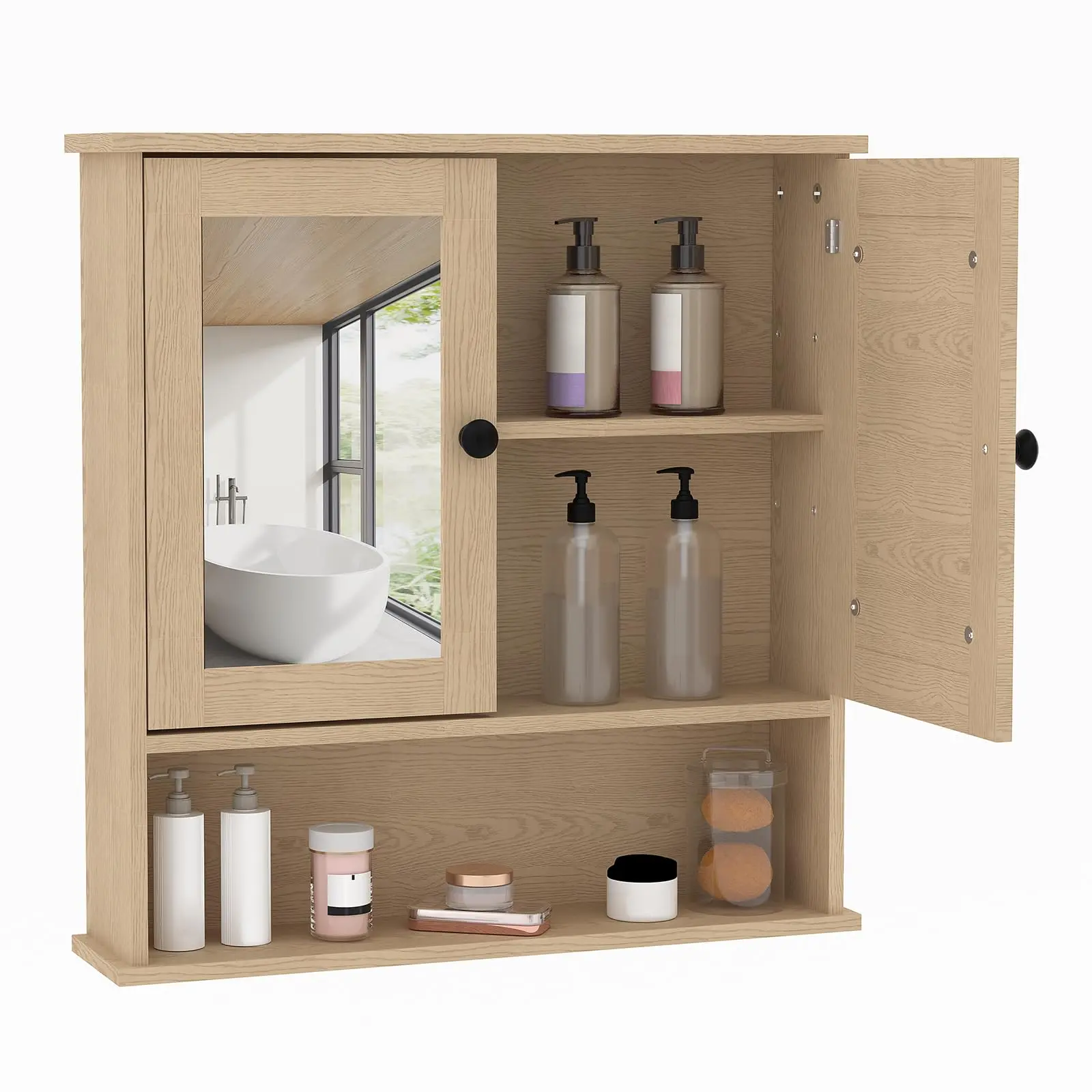 Garvee Bathroom Medicine Cabinet with Adjustible Shelf, 23x22.1x5.1 Inch Wall Mounted Storage Cabinet for Bathroom, Kitchen, Laundry Room, Entryway, Hallway - Durable & Easy Install