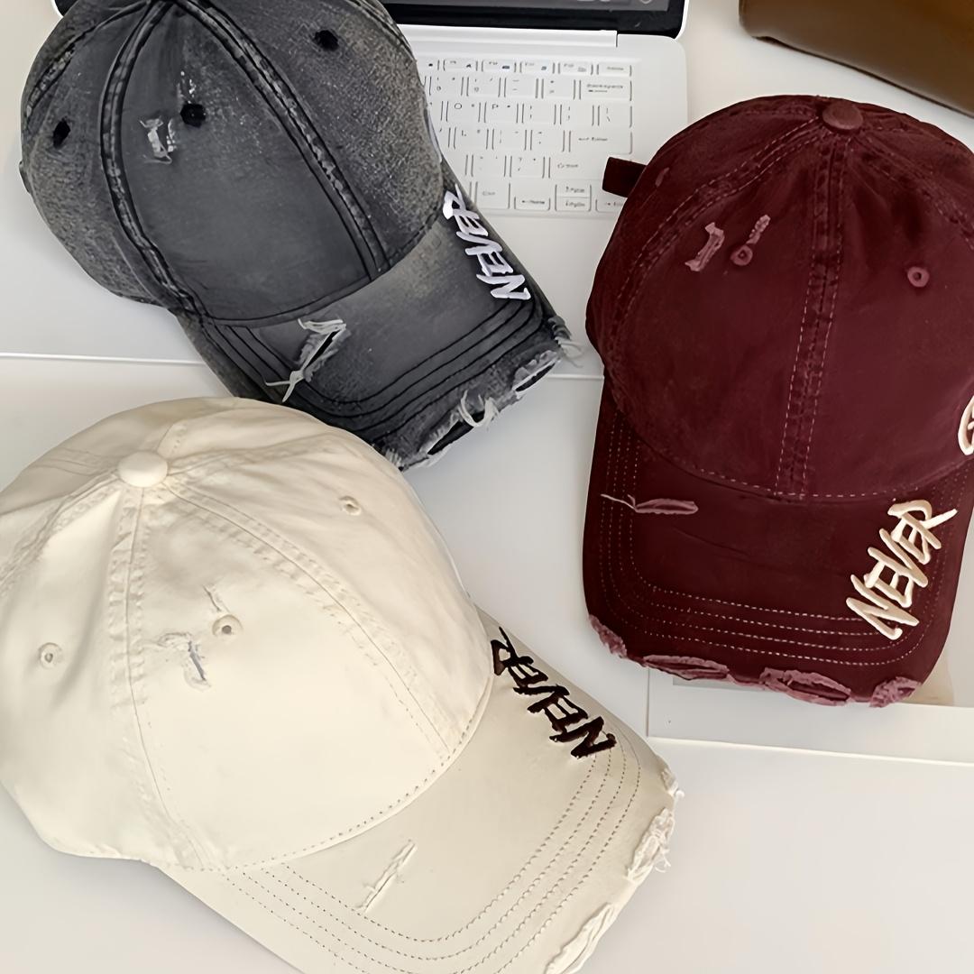 Vintage Washed Baseball CapTrending Coastal Grandmother Aesthetic "Never Give Up" Embroidered Distressed Cotton Hat Adjustable Casual Hat for Daily commute Vacation