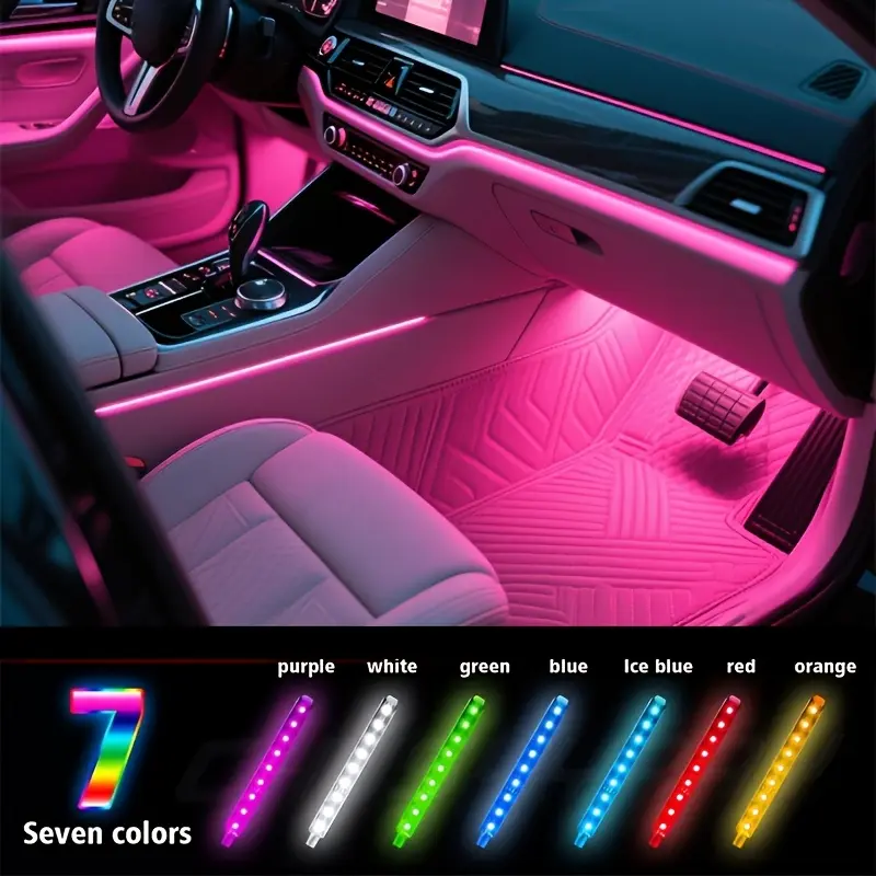 RGB Smart App/Remote-Controlled LED Strips, USB Plug-In Wireless Cabin Color Shift Ambient Lights, Car Interior Decorative Assemblies & Components, Multifunctional Automotive Accessories