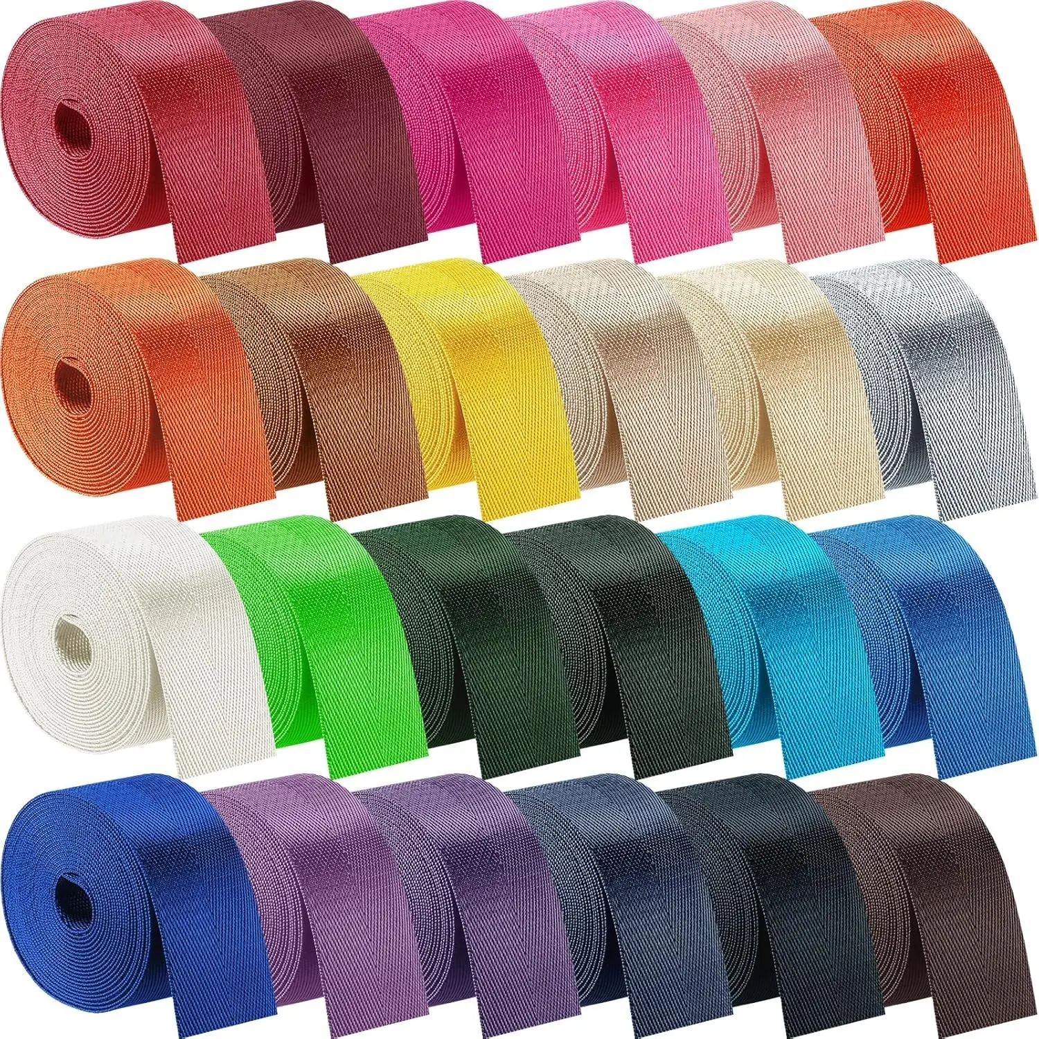 24 Rolls 1/1.5 Inch Wide Nylon & Cotton Webbing Strap, 3.3 Yard 24 Colors Nylon Straps for Bag Making, DIY Craft, Pet Collars, Climbing and Backpack Making