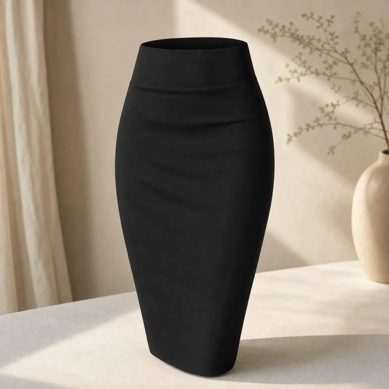 Women's Premium Nylon Ponte Stretch High Waist Pencil Suit Skirt Below KneeGift