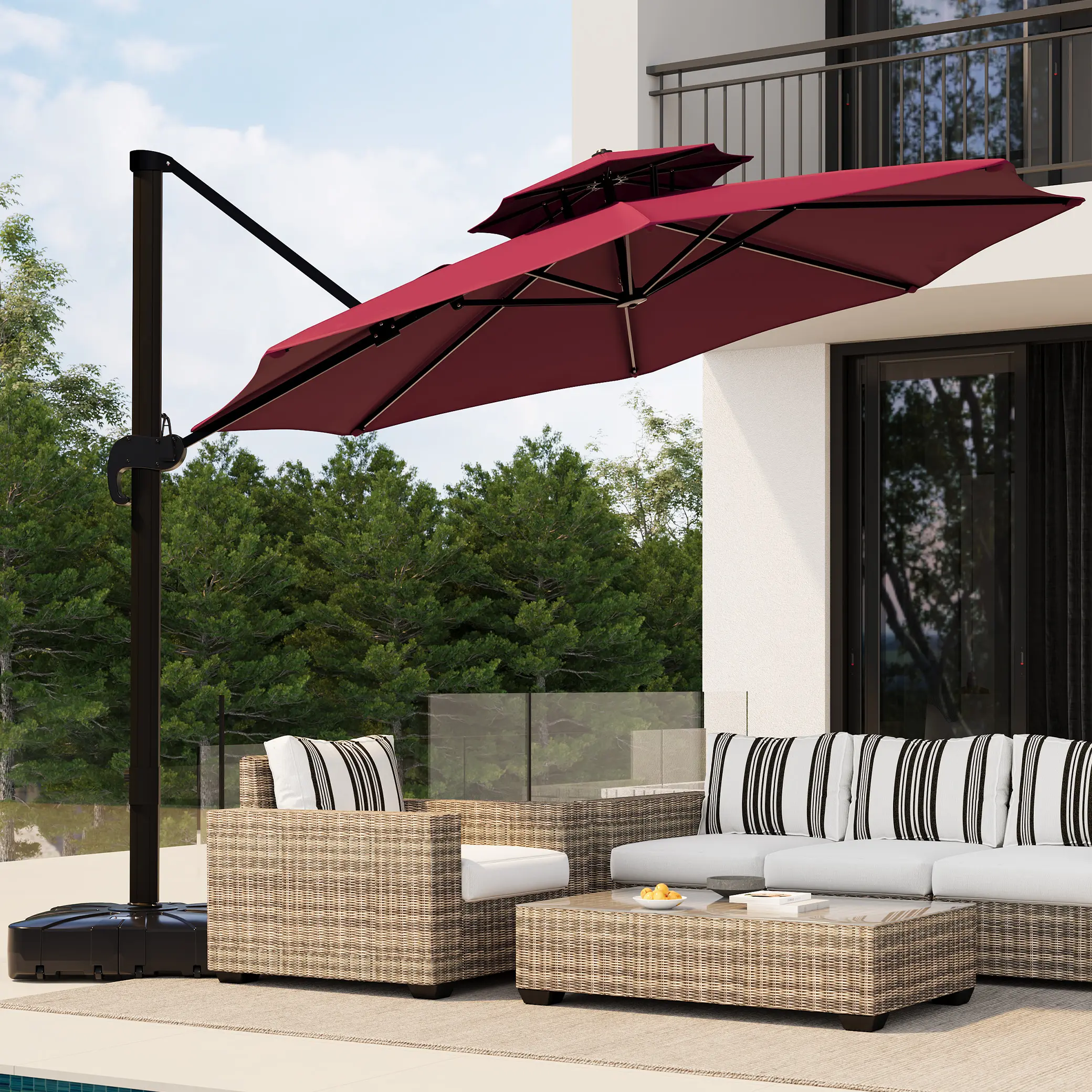 OP-10×10ft Round Cantilever Patio Umbrella, 360° Swivel & Height‑Adjustable Heavy‑Duty Aluminum Outdoor Shade for Garden & Poolside