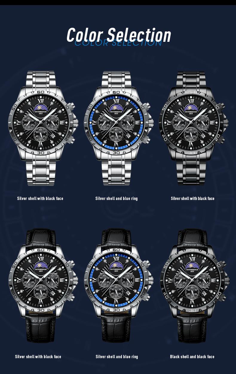 Men's Luxury Moon Phase Quartz Watch - Stainless Steel Wristwatch with Date, Chronograph Subdials, Diamond Markers, Luminous Hands, Classic Business Dress Watch for Men, Perfect Gift for Husband Dad