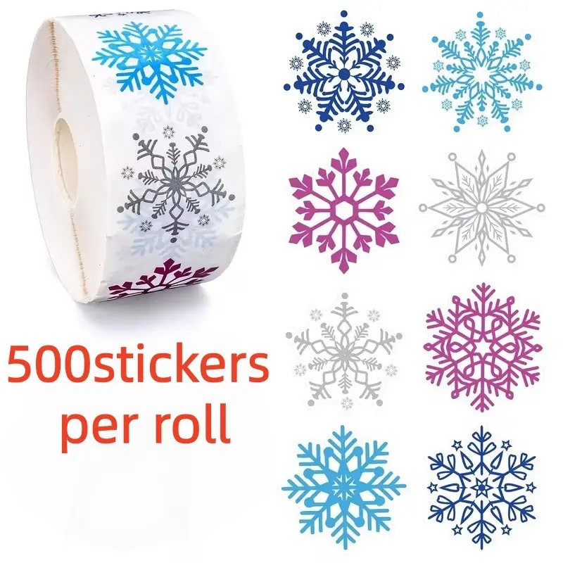 500 Transparent Snowflake Stickers, 1 Inch Irregular Patterns, New Year Christmas Party Decor, DIY Envelope Magazine Seal, PVC Adhesive
