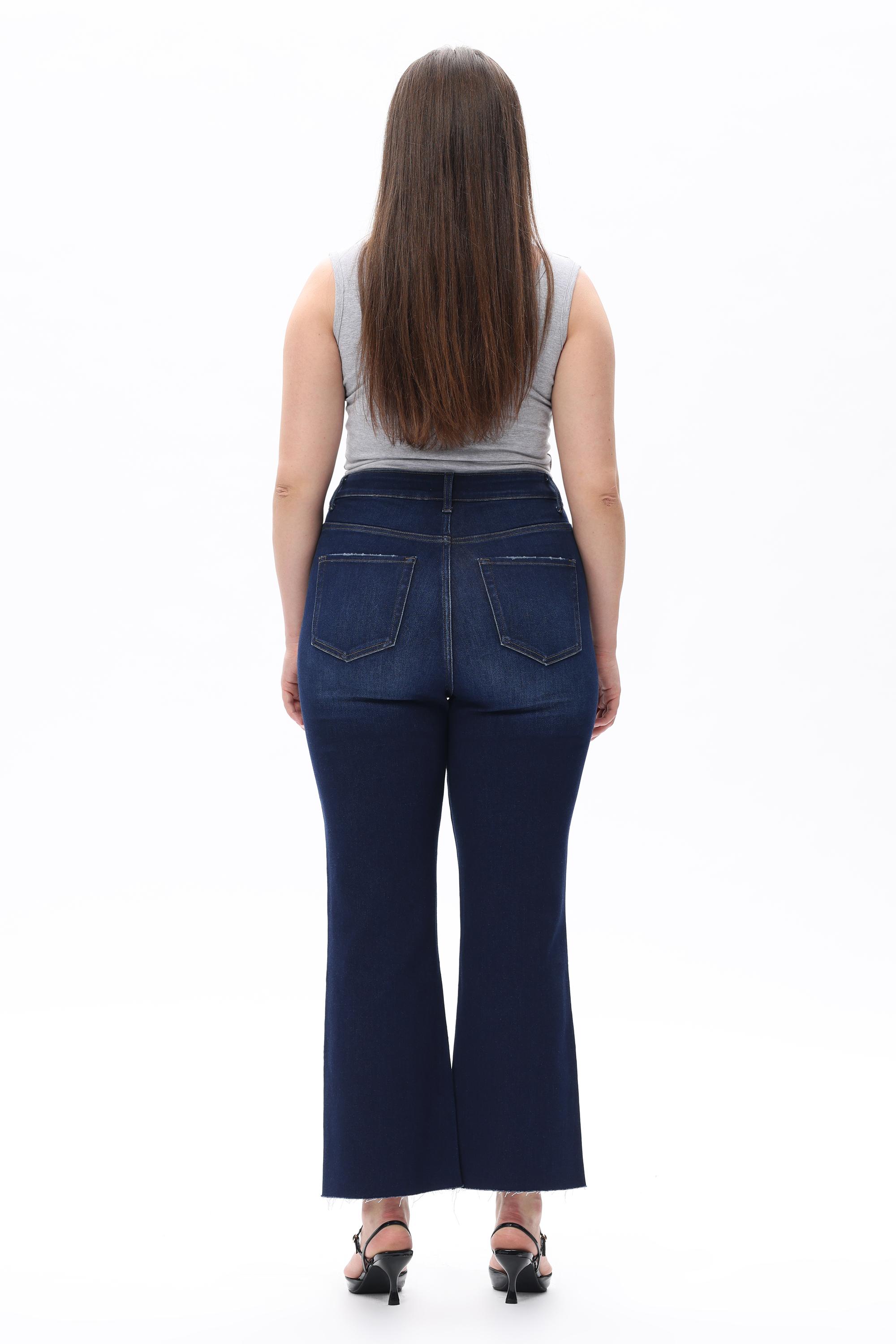 Retro Dark Wash Flare Jeans for Curvy Women, High Waisted Bootcut Cropped Denim |   Must-Have Streetwear