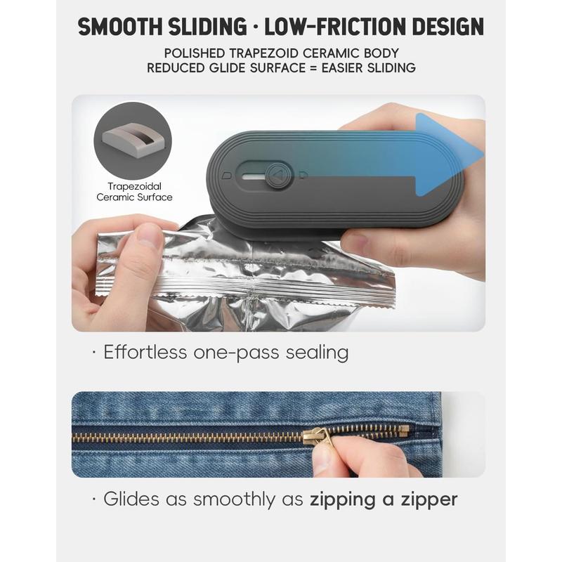 Mini Bag Sealer with Cutter and Magnet, 1800mAh Rechargeable Bag Resealer Handheld, Portable Heat Sealer for Heavy-Duty Plastic Snack & Chip Bags, Upgraded, Gift for Women, Food Saver, Kitchen Storage