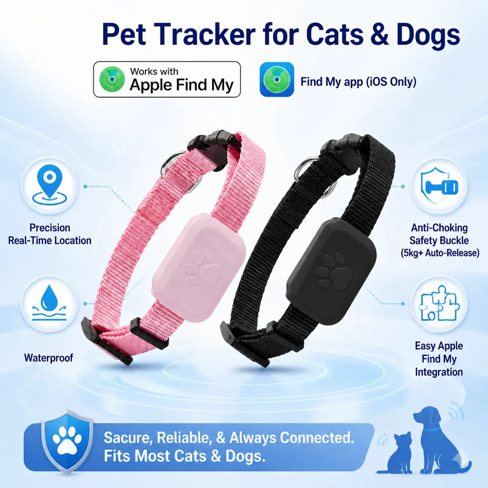 Remote Pet GPS Tracker Waterproof Real-Time Tracking Movement Alert Collar Anti-Lost Dog Cat for Apple Find APP