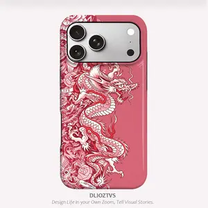 Dragon Tattoo Retro Y2K Style Pattern Phone Case for iPhone 17 Pro Max 17Air 16 Plus 15 14 13 12, for Samsung Galaxy S26 Ultra S25 Edge S24 Plus S23 S22 S21 S20 FE, Shockproof Durable 2 in 1 Scratch Resistant New Material Protective Phone Casing Cover