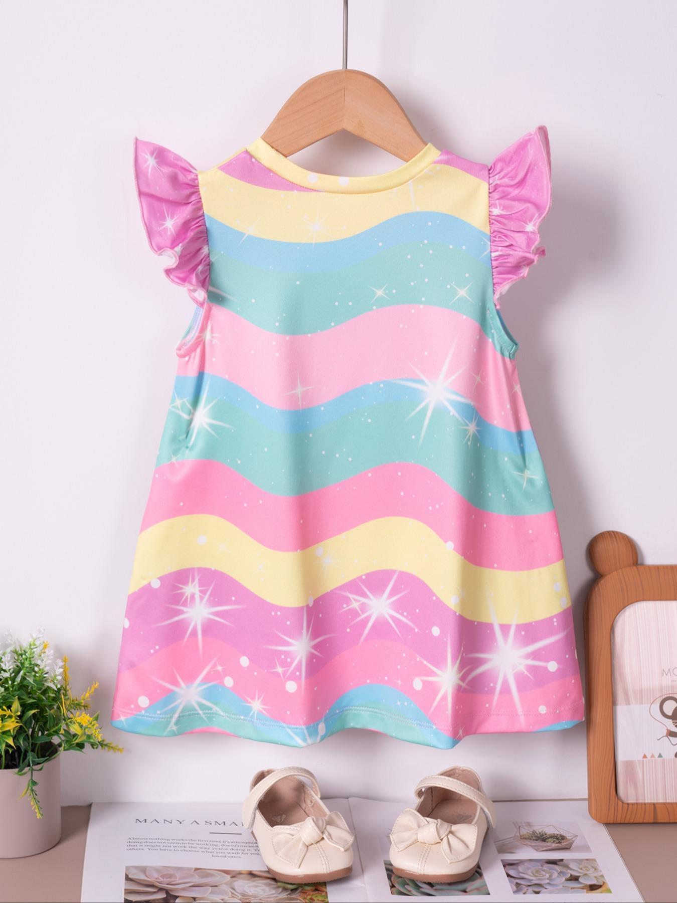 Baby Girl Summer Dress Cartoon Unicorn Pattern Princess Style, Cute Loose-Fitting Sleeveless Design, Sweet Fashion for Kids, Baby Clothing