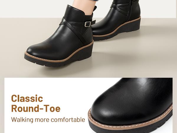 Athlefit Women's Wedge Ankle Boots Fashion Platform Lug Sole Buckle Short Booties with Side Zipper Girl Walking Shoes