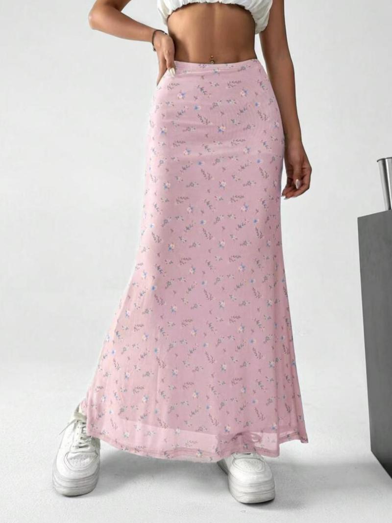 Women's Ditsy Floral Print Fish Tail Hem Skirt, Boho Fashion Long Skirt for Daily Holiday Vacation Wear, Ladies Bottoms for Summer