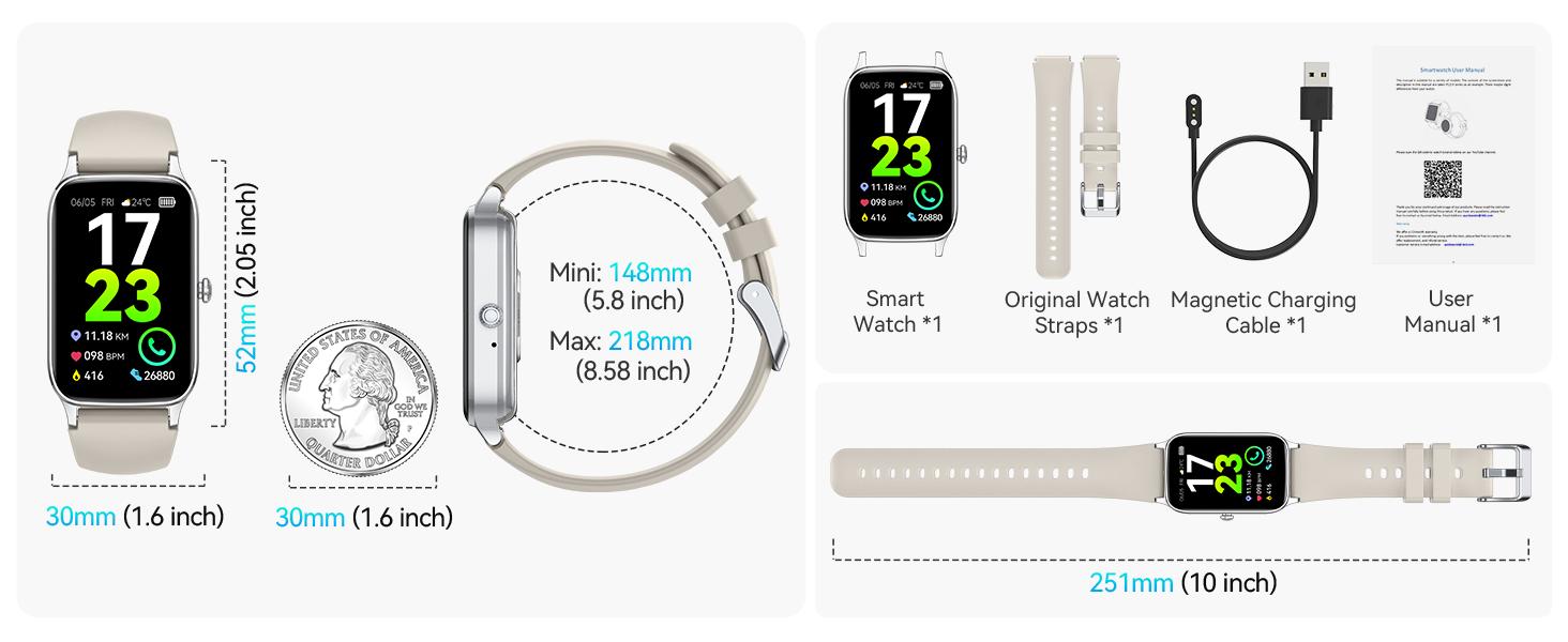 Fitness Tracker for Women Men, Activity Watch Compatible with Android iPhone, Step Counter with 110+ Sports, Sleep Monitor, Calorie Counter, IP68 Waterproof (Starlight, 1.57)