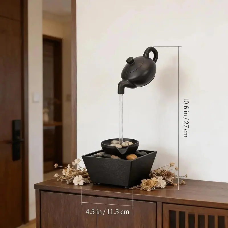 Zen Floating Teapot Lamp, Resin Waterfall Statue with LED Lights and Pebble Base, Visual Illusion Decor for Home & Office, Resin BaseLumina Accent Co