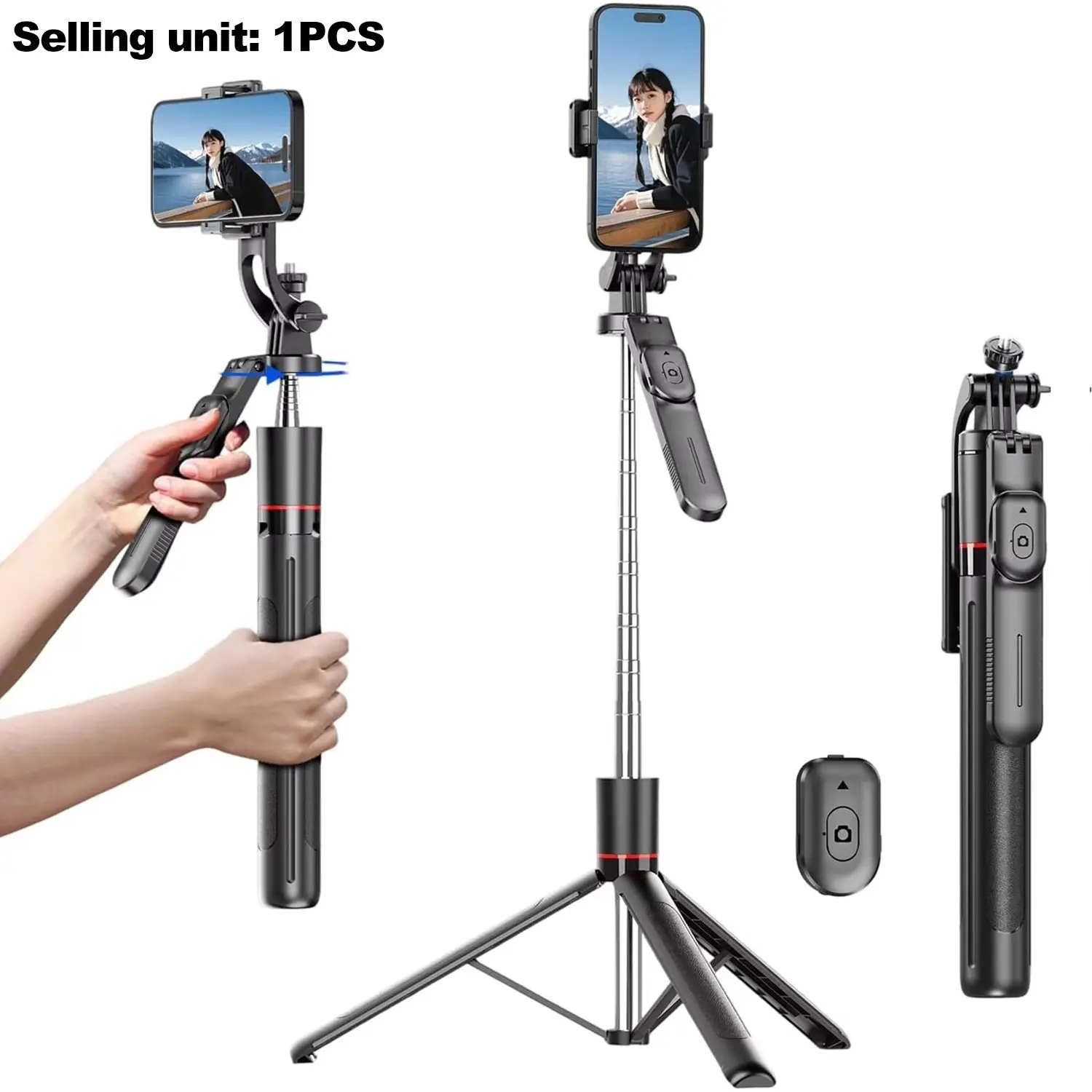 Selfie Stick Tripod, 67-Inch Gimbal Stabilizer, Remote Control, 360° Anti-Shake Mobile Phone Mount, Expandable Travel Essential, Portable Vlog Kit