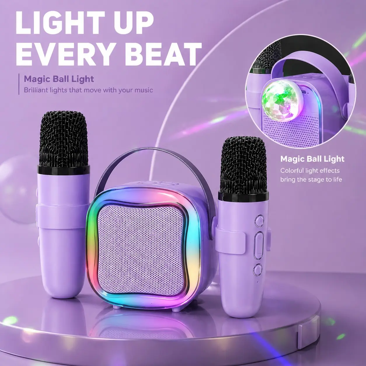 Portable Speaker with 2 Wireless Microphones, 5 Sound Effects, Ideal for Birthday and Christmas Gifts, Karaoke Portable Speaker