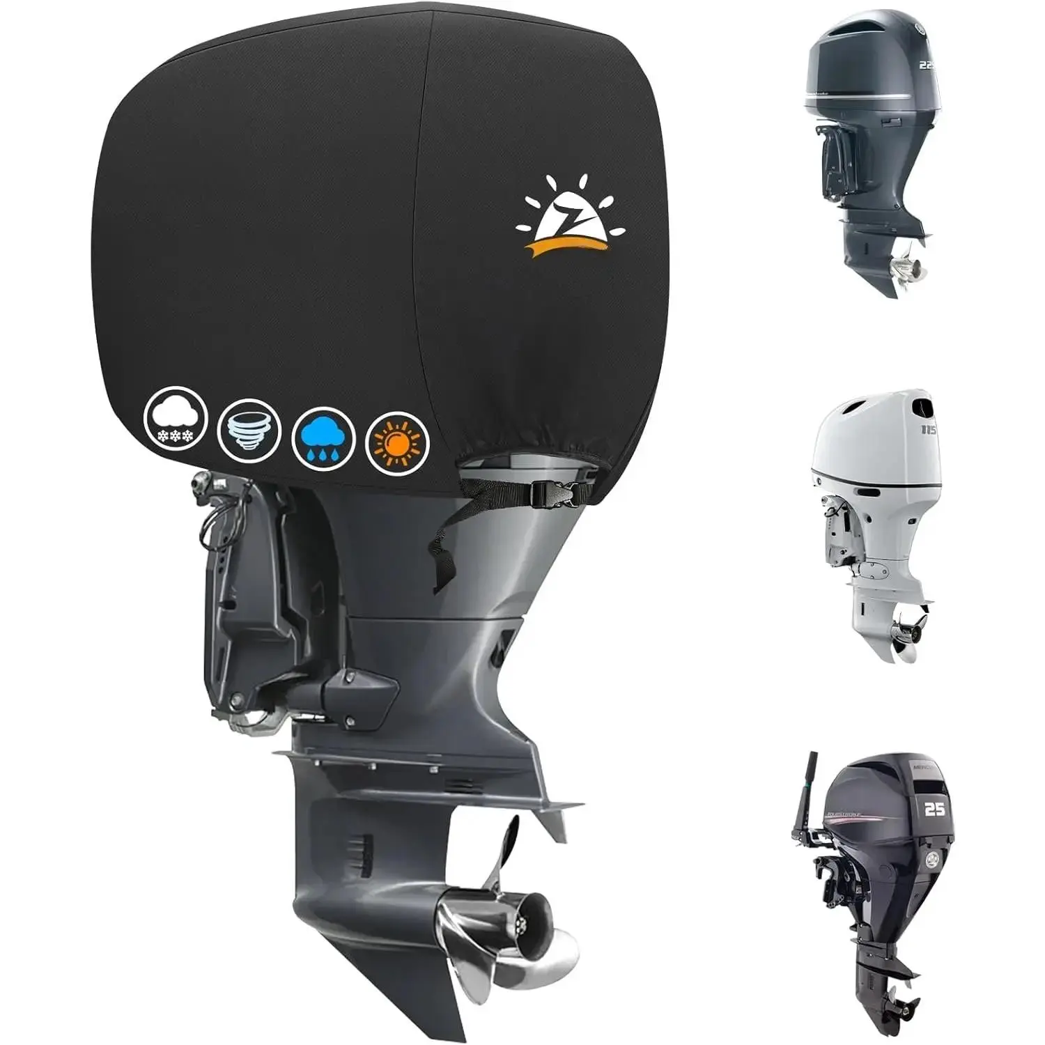 Outboard  Cover, 600D Boat  Cover  & Heavy Duty, Fade-Resistant Boat Engine Cover - Fit for  115-225 , Black Yifanyou Sports