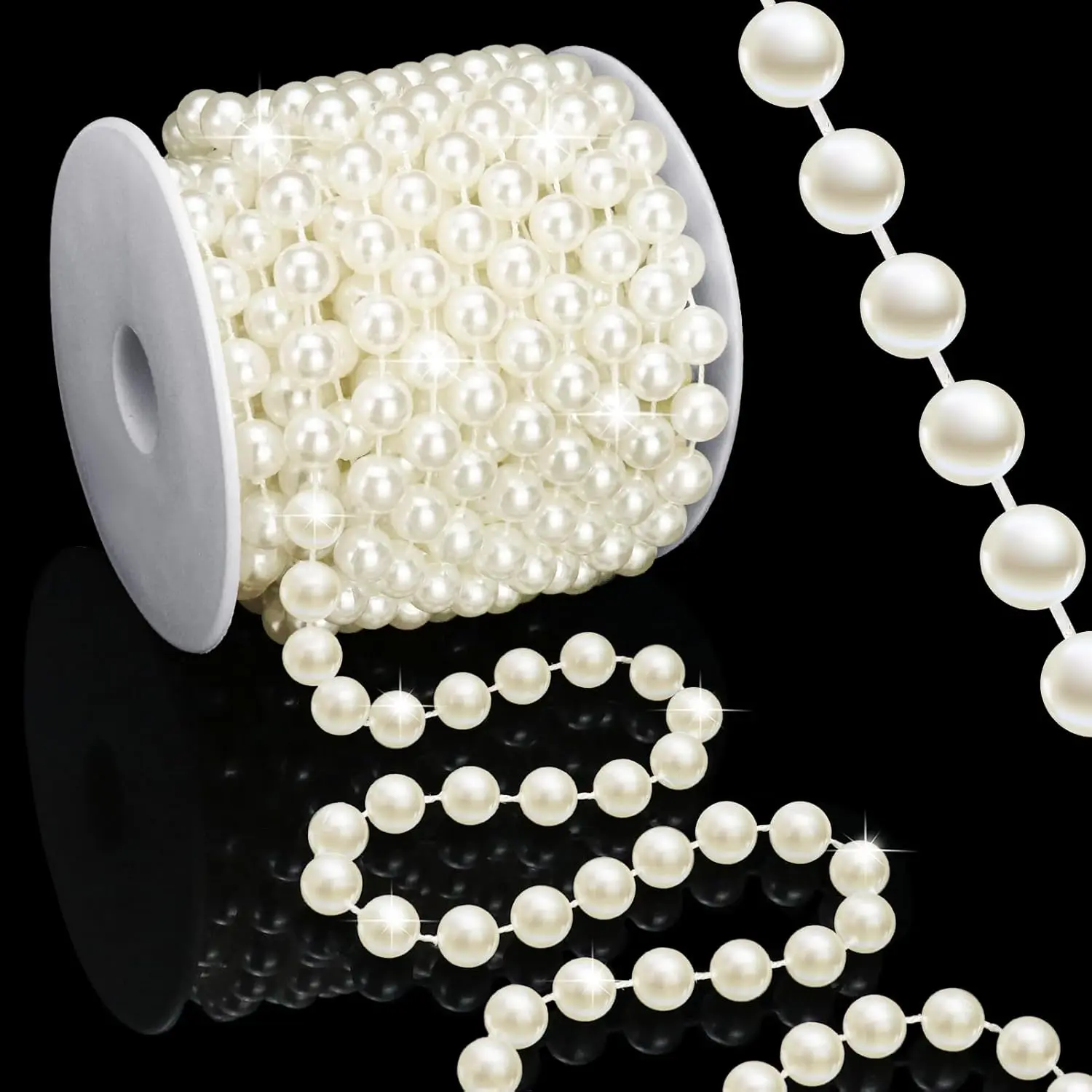 16 Feet 10mm Pearl Strings Garland for Crafts Artificial Pearl Beaded Trim Chain Roll Strands for Wedding Centerpieces Bouquet Party Decoration Christmas Tree Garland Ivory