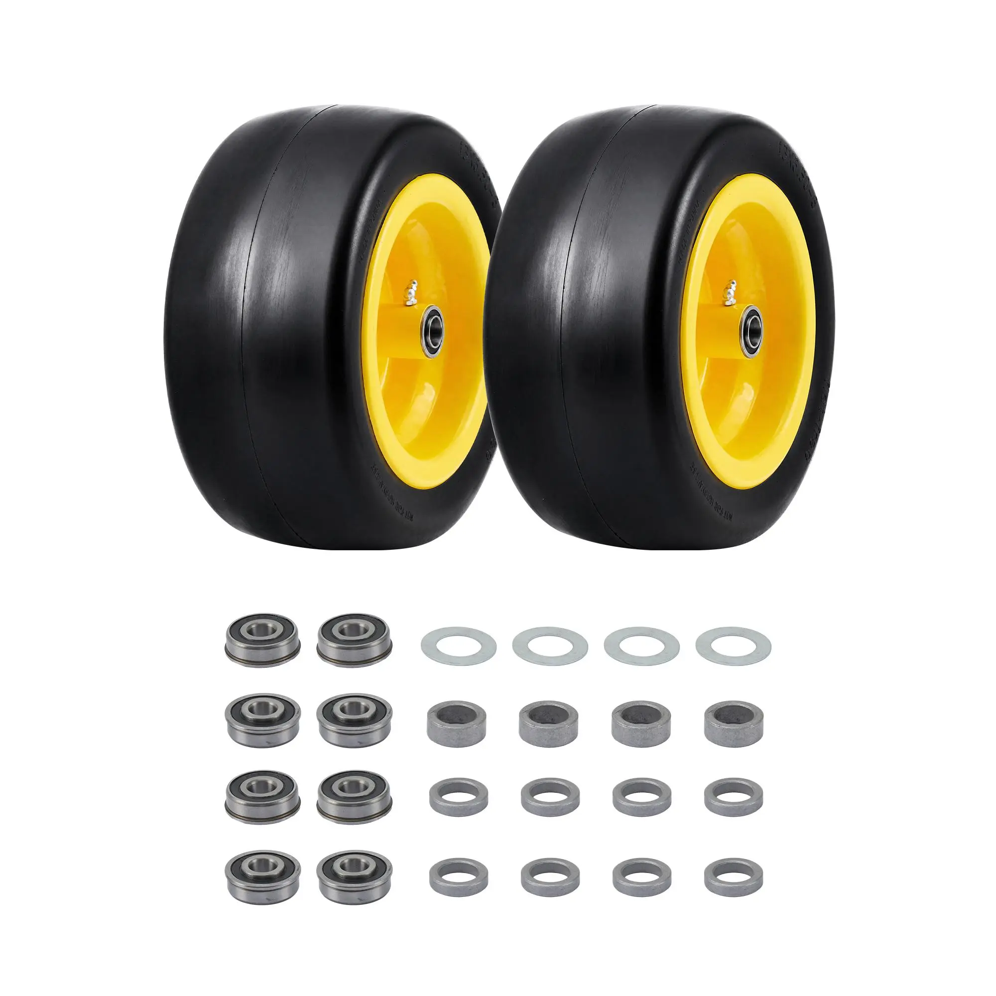 11x6.00-5 Rubber Lawn Mower Tire and Wheel 2 Pack, Yellow Hub Assembly, Replacement for Riding Mower Garden Tractor Zero Turn Mower