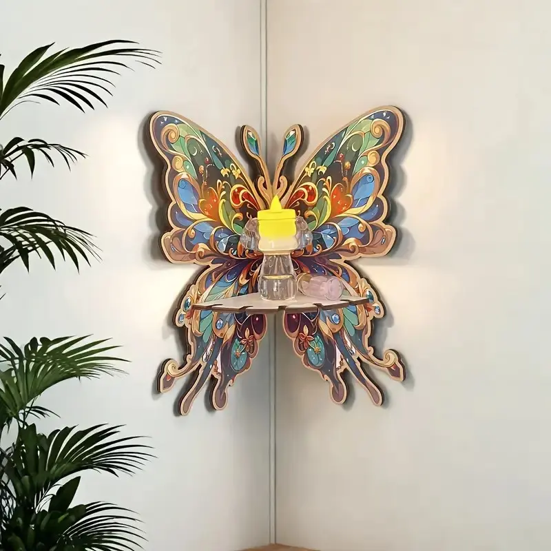 1 Piece Bohemian Style Green Series Butterfly Decorative Corner Shelf, Home Ornament, Boho Decor, Decoration, Ideal Gift for Spring & Summer