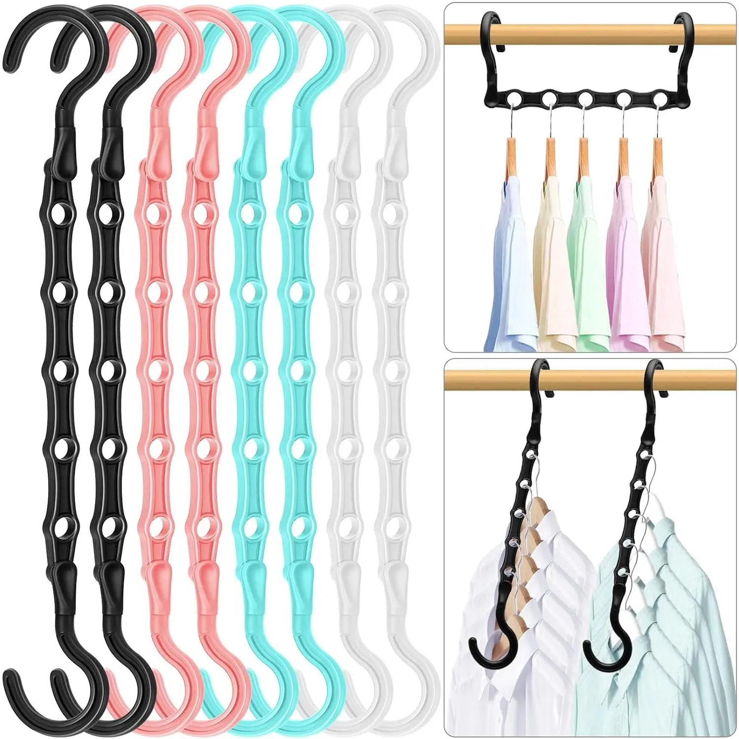 8-Pack Heavy-Duty Modern ABS Plastic Cascading Closet Organizer Hangers, 360° Swivel Hooks, Space-Saving Design for 40 Heavy Clothes, College Dorm Room Essentials