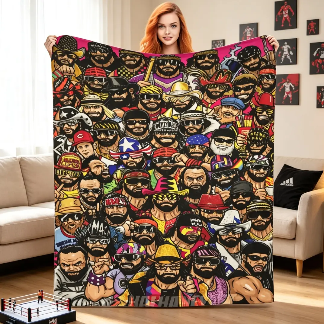 WWE Macho Man Randy Savage Collage Flannel Blanket, Retro Wrestling Throw Blanket, Soft Cozy Fleece Blanket for Adults & Kids, Lightweight Warm Bedding Throw for Sofa Bed Bedroom Travel Home Decor Fan Gift