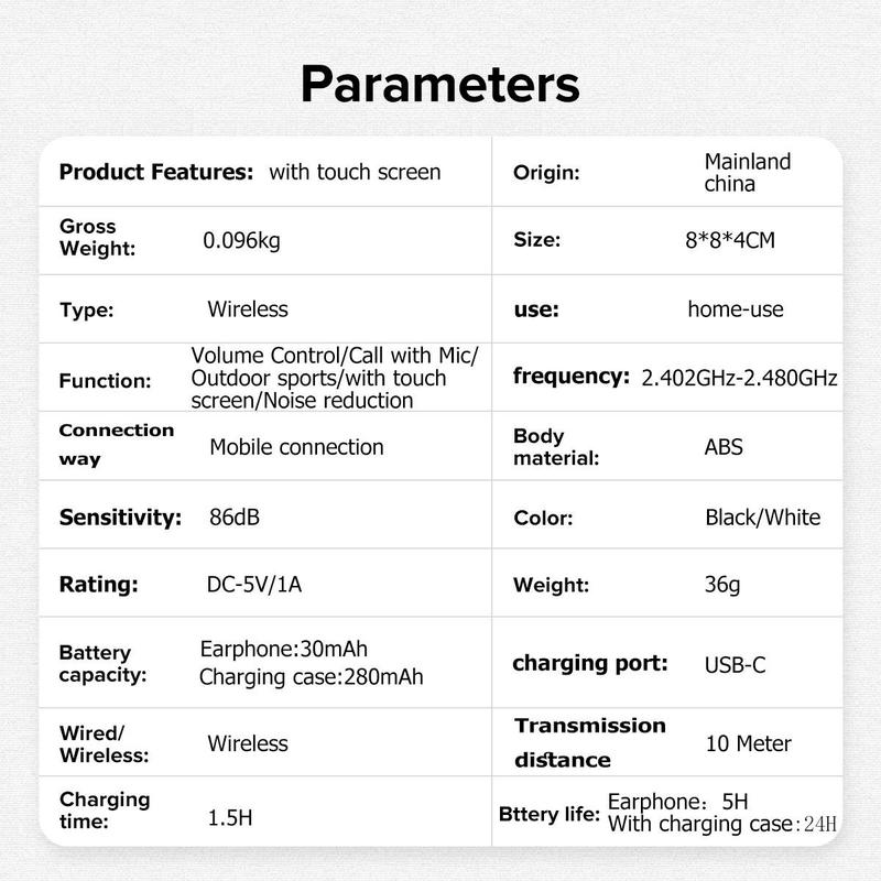 Wireless Earphones, True Wireless In-ear Design Earbuds with Touch Screen Charging Case & Built-in Microphone, ANC Noise Cancellation Earbuds for Smart Devices