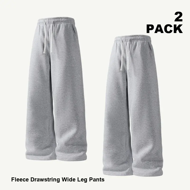 2-Pack Same Color Men's Relaxed Wide Leg Sweatpants Set, Solid Color Drawstring Elastic Waist Loose Fit Straight Leg Casual Lounge Pants with Side Pockets for Campus, Errands and Street Style
