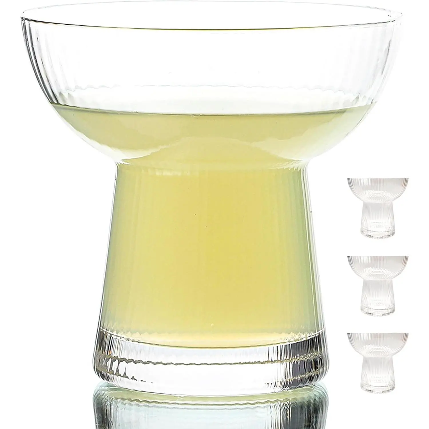Stemless Margarita Glasses Set of 4 - Elegant Vertical Stripes Cocktail Glasses – Premium Hand Blown Glassware for Martini and Mixed Drinks – 10 oz