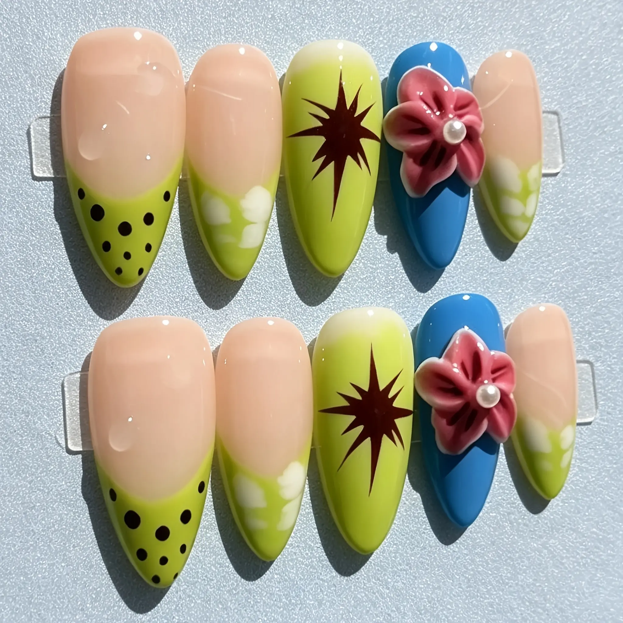 10 pieces of hand-pressed reusable fake nails, long drop-shaped, perfect for daily wear, suitable for all women, ideal for trade shows