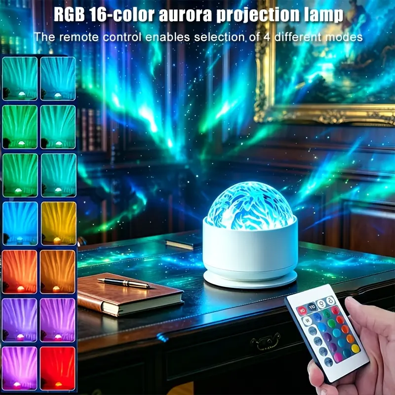 Galaxy Aurora RGB  Night Light with Remote, 4 Lighting Modes, USB Powered  Wave Lamp for Bedroom & Gaming Room Decor music rhythm star projector color ocean, Rgb Projector