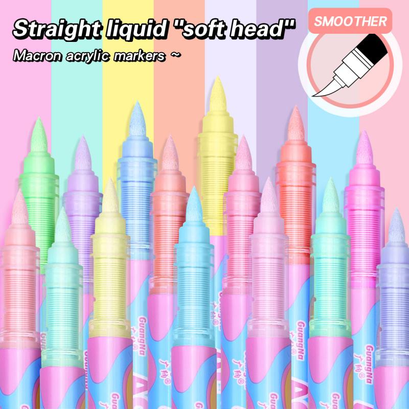 Skin Tone & Macaron Colors Acrylic Paint Markers, Brush Tip Set for Paper, Wood, Rock, Glass, Plastic, Metal, Canvas, Anime Painting, Art Marker Pen