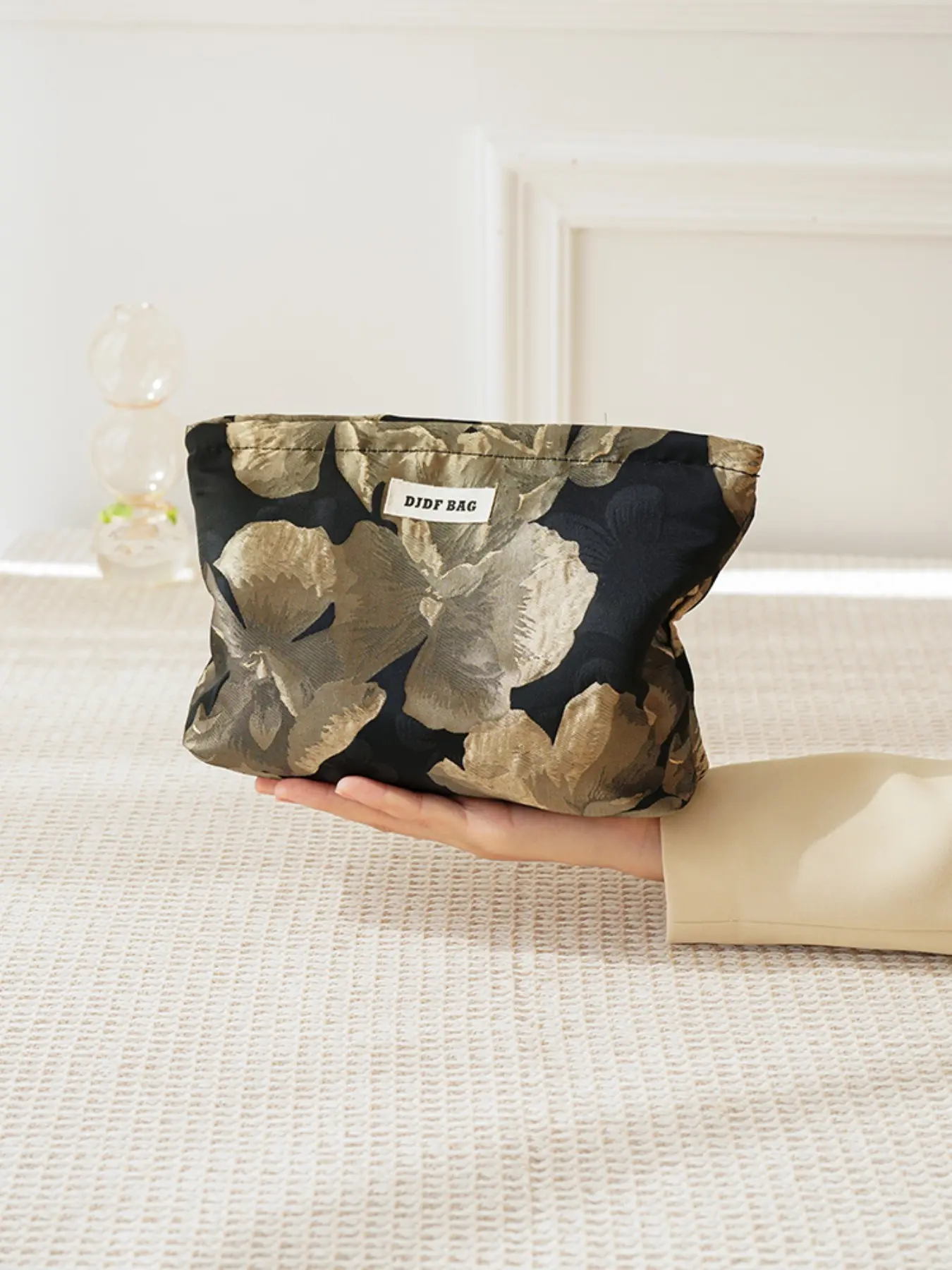 New Elegant Floral Handbag, Zipper Travel Cosmetic Organizer, Travel Makeup Pouch, Casual High-End Lipstick Pouch, Large Capacity Portable Wash Bag