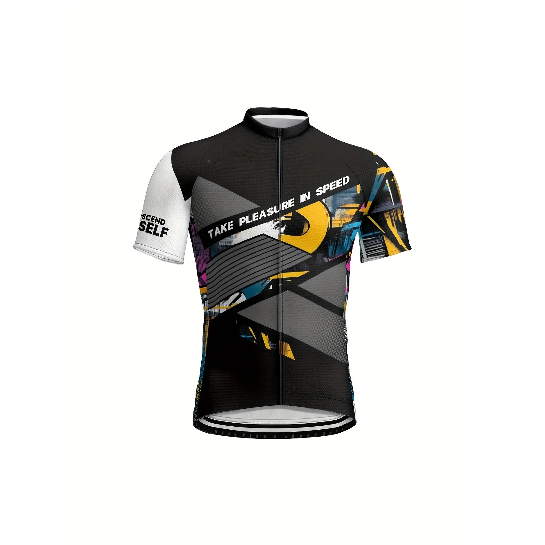 Men's Cycling Jersey, Slim Fit Short Sleeve Printed Design, Windproof Waterproof Polyester Biking Gear with Zippered Front, Cycling Gear