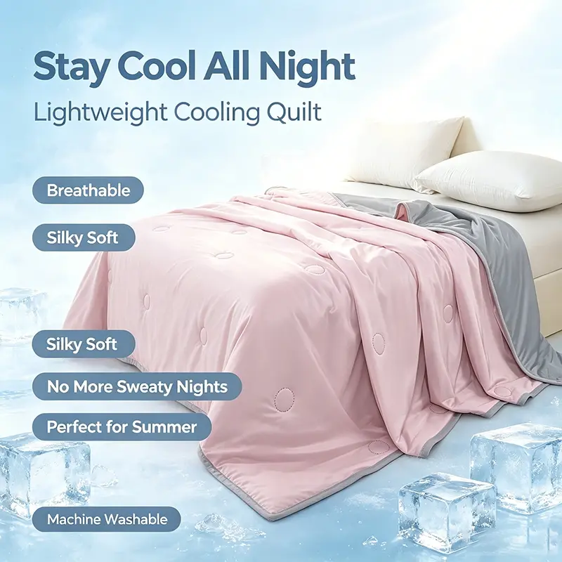 Ultra Cool Touch Summer Bed Quilt, Soft Lightweight Cooling Comforter for Night Sweats, Double Side Cooling Blanket All Season Use, Portable Cooling Throw Blanket for Sofa Bed Camping