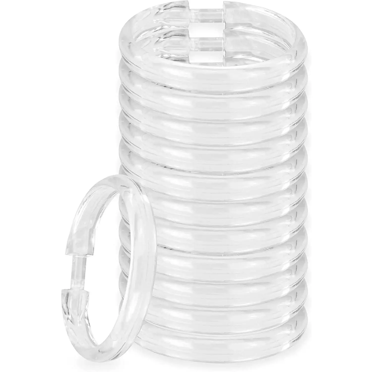 Simple Spaces Clear Plastic Curtain Rings - 12 Pack - Click securely in Place - Unbreakable Plastic - True O Ring Design - Slides Easily Without Screeching Like Metal (Clear)