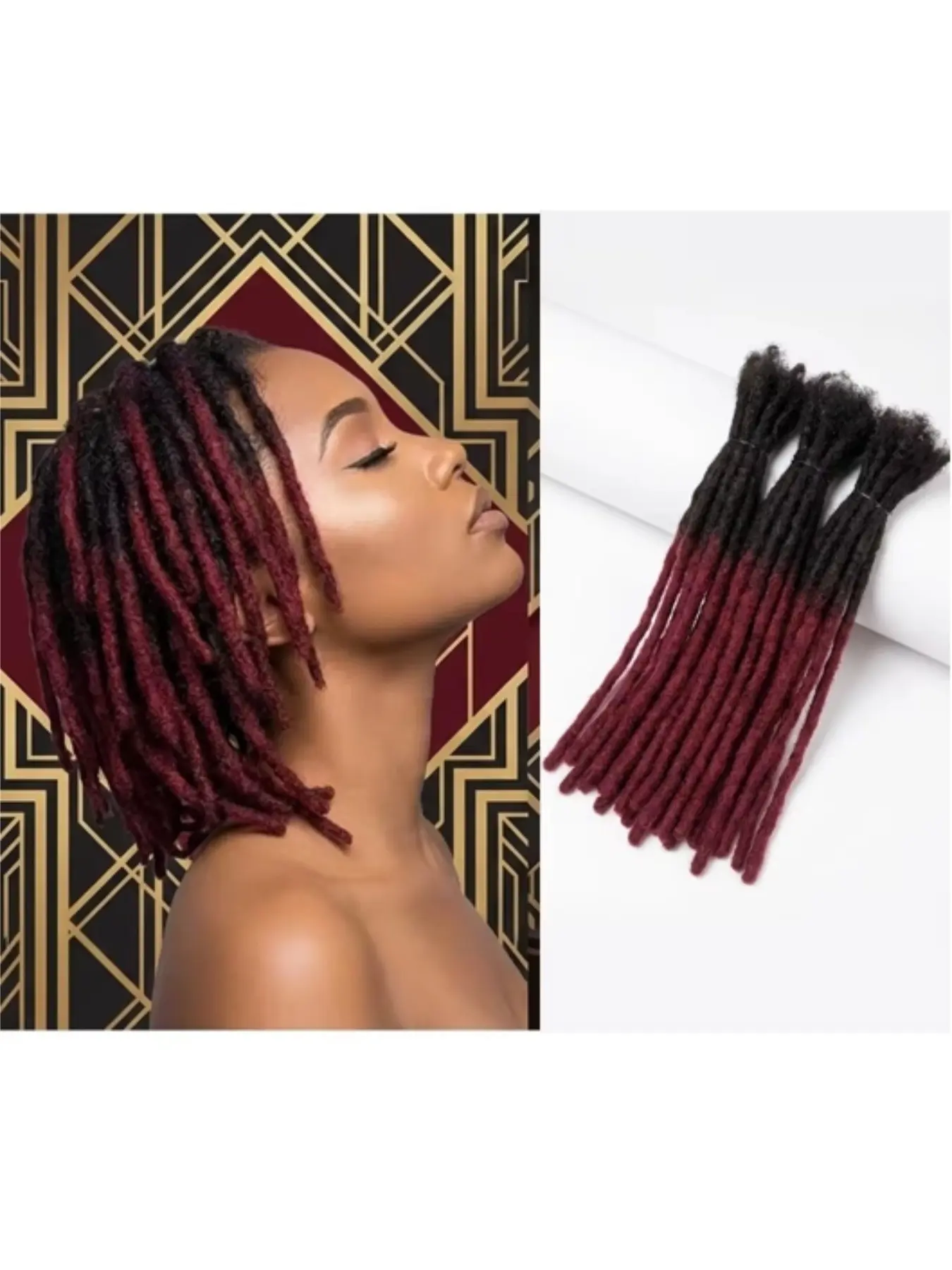 Ombre Burgundy 1B/99J Human Hair Dreadlock Extensions Handmade Locs 6–16 Inch 10/30/60 Strands Full Head Soft Natural Looking Dreads Can Be Dyed1B/99J Ombre Burgundy