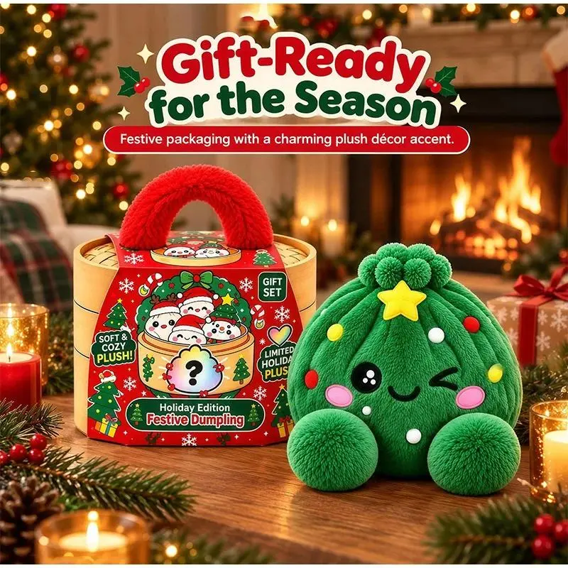Plush Steamed Bun Pillow Squishy Christmas Soft Stuffed Squeeze Stress Relief Doll Cute Dumpling Xmas Holiday Novelty Party Gift
