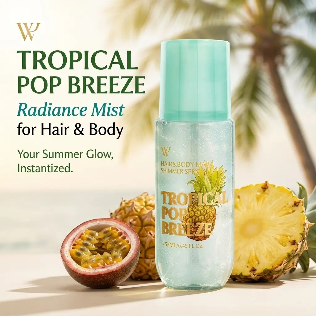 Tropical Breeze Glow Hair & Body Perfume 250ML Sparkling Fragrance for Parties Summer Shine Ladies Gift, Long-Lasting Scent for Hair and Skin