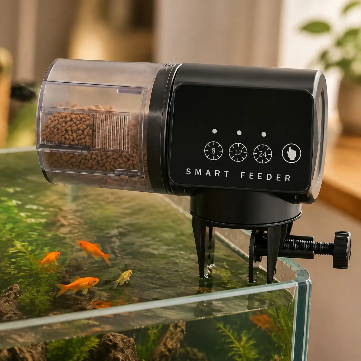 Automatic Fish Feeder for Aquarium with Timer, Adjustable Volume Vacation Fish Food Dispenser for Granules Pellets StripsGift