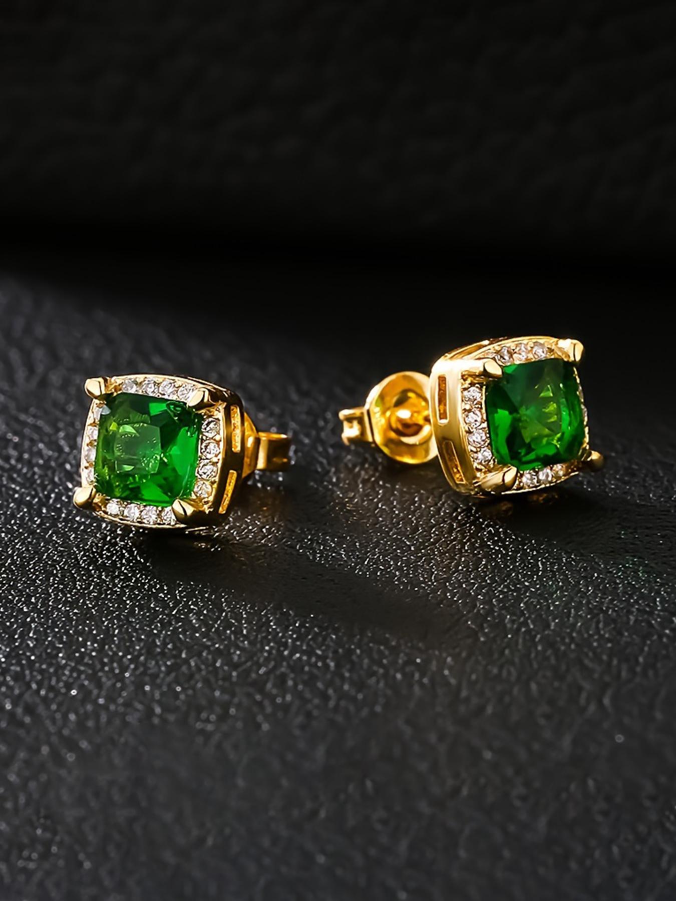 ICED CHICS 1 pair of 18k gold-plated square synthetic zirconia stud earrings, suitable for both men and women, 6mm mini hip-hop punk jewelry, fashionable and avant-garde accessories, creating eye-catching looks