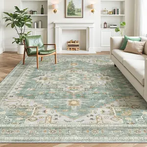 ComiComi Summer Vibes Green Vintage Area Rugs for Living Room/Dining Room/Bredroom Rugs, Stain Resistant Neutral Washable Rugs, Non-Slip, Wear-resistant, Waterproof Kid & Pet Friendly Rug, Thin Large Size Area Rug ,Home Decor Item boho runner