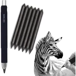 5.6mm Mechanical Pencil Automatic Clutch Lead Holder, 5.6 mm Lead Art Mechanical Clutch Carpenter Pencil Graphite Pencil for Draft Drawing, Writting, Sketching (Black(with 6 count 4B Leads))