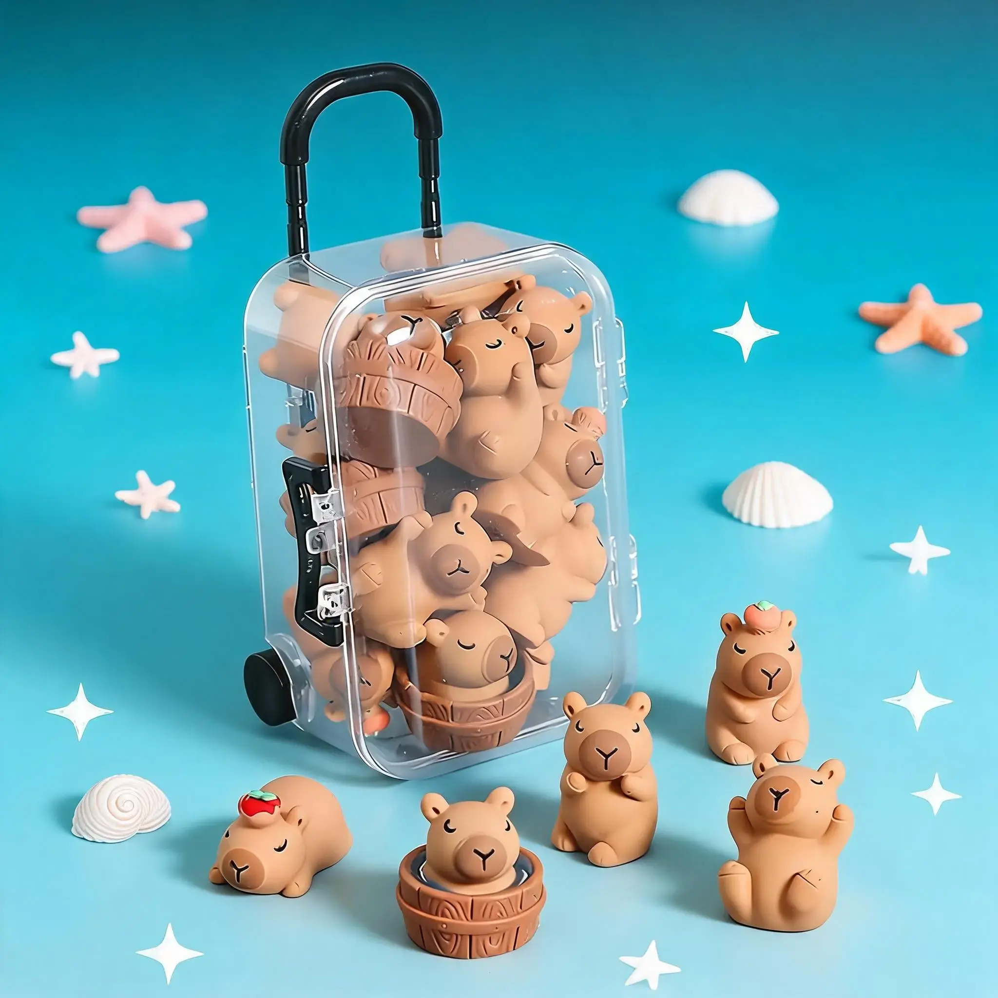 11-piece set: 1 mini storage box + 10 resin capybaras. Perfect for garden mini-landscapes, potted plants, car decor, gifts for animal lovers. Great for DIY, home decor, entryways, desks, cafes
