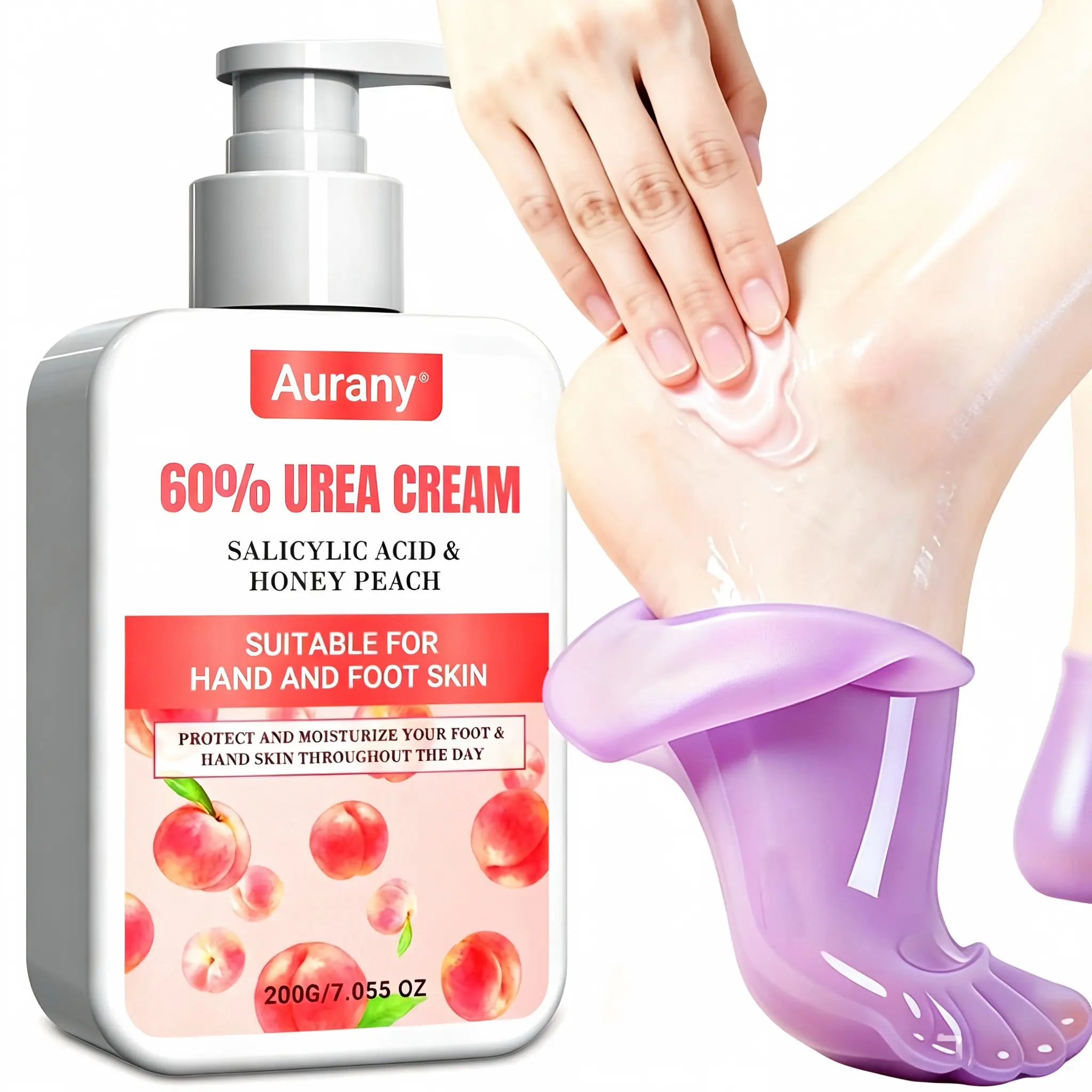 60% Urea Cream, Urea Hand Cream, Moisturizing Hand Cream, Moisturizer For Dry Cracked Hands, Infused With Salicylic Acid And Peach Extract, Deeply Hydrates And Moisturizes To Transform Dry, Cracked Skin, All-Day Protection For Hands And Feet
