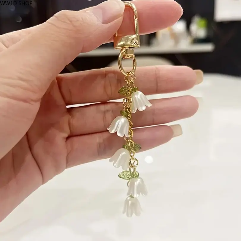 Orchid Beaded Tassel Keychain Charm - Fashion Costume Jewelry Accessory, Elegant Floral Bag Pendant, Ideal for Anniversary, Birthday Gifts