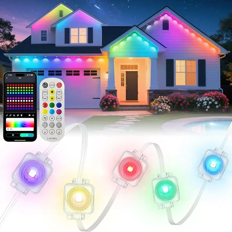 50 Feet Permanent Outdoor Light, Smart RGB+ic Eave Light, Remote APP Control, DIY LED Colorful Outdoor Lamp, Waterproof Christmas Decorations